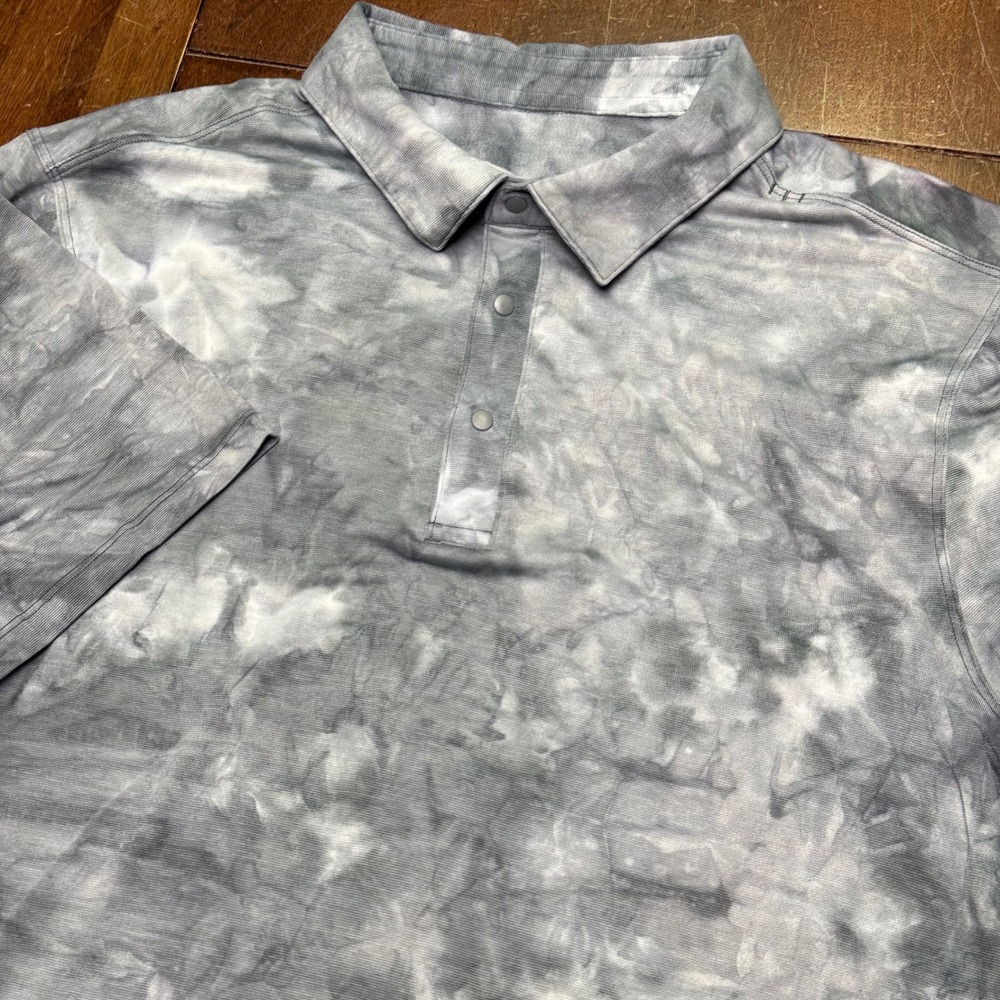 Lululemon Polo Shirt Mens Large Grey Tie Dye Snap Button Performance Evolution